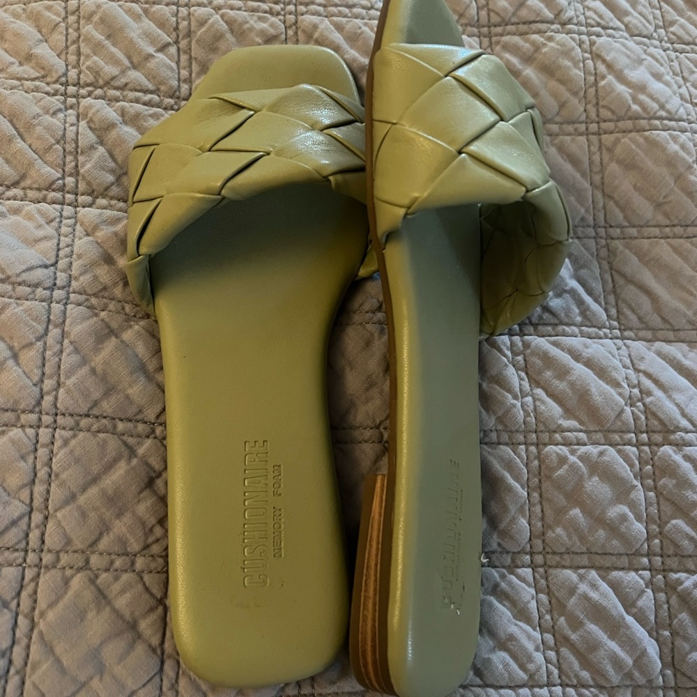 Like green leather flats.  Worn twice.